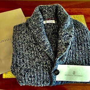 BRUNELLO CUCINELLI MEN'S BLUE CASHMERE BLEND KNIT CARDIGAN,Excellent- MSRP $4945